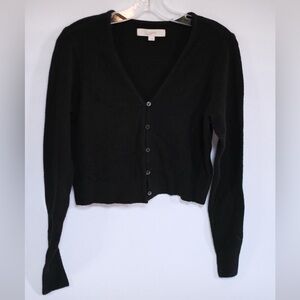LOFT Button-Front V-Neck Cardigan – Black | Size M